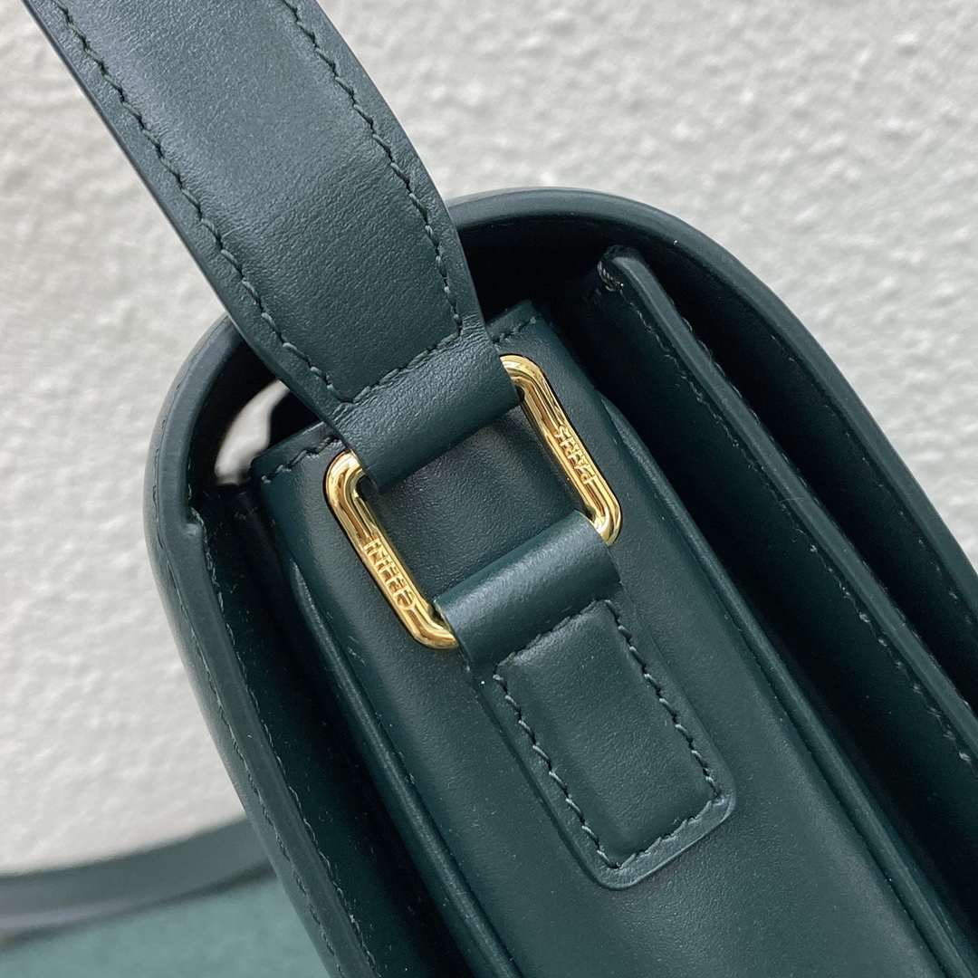 Celine Teen Classique Triomphe Bag In Shiny Calfskin Peacock Green 187363